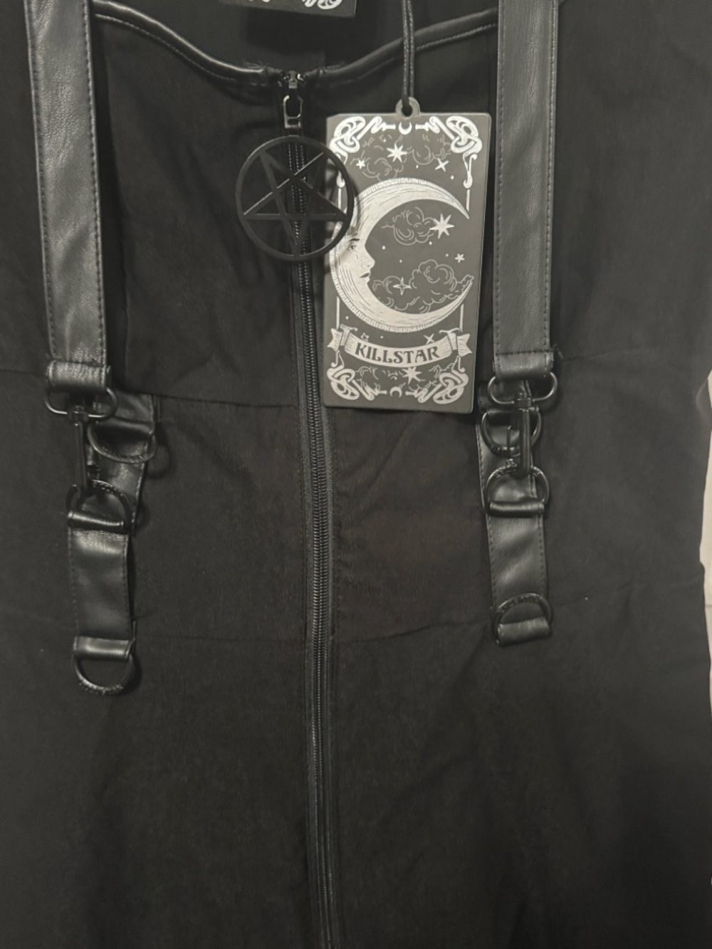 Killstar Black Dress "Grave Rebellion" with Pentagram Zip Front and Straps - Picture 4 of 9